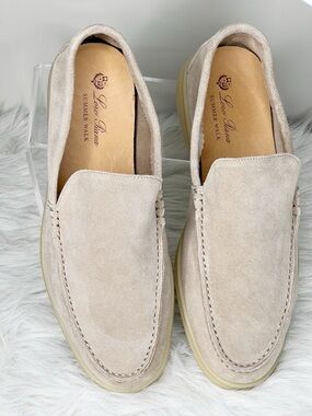 Loro Piana Summer Walk Tan Suede Slip On Shoes Size 44